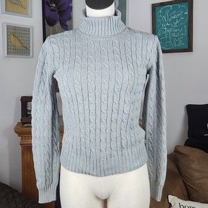 Tommy Hilfiger Grey Cable Knit Turtleneck Sweater XS